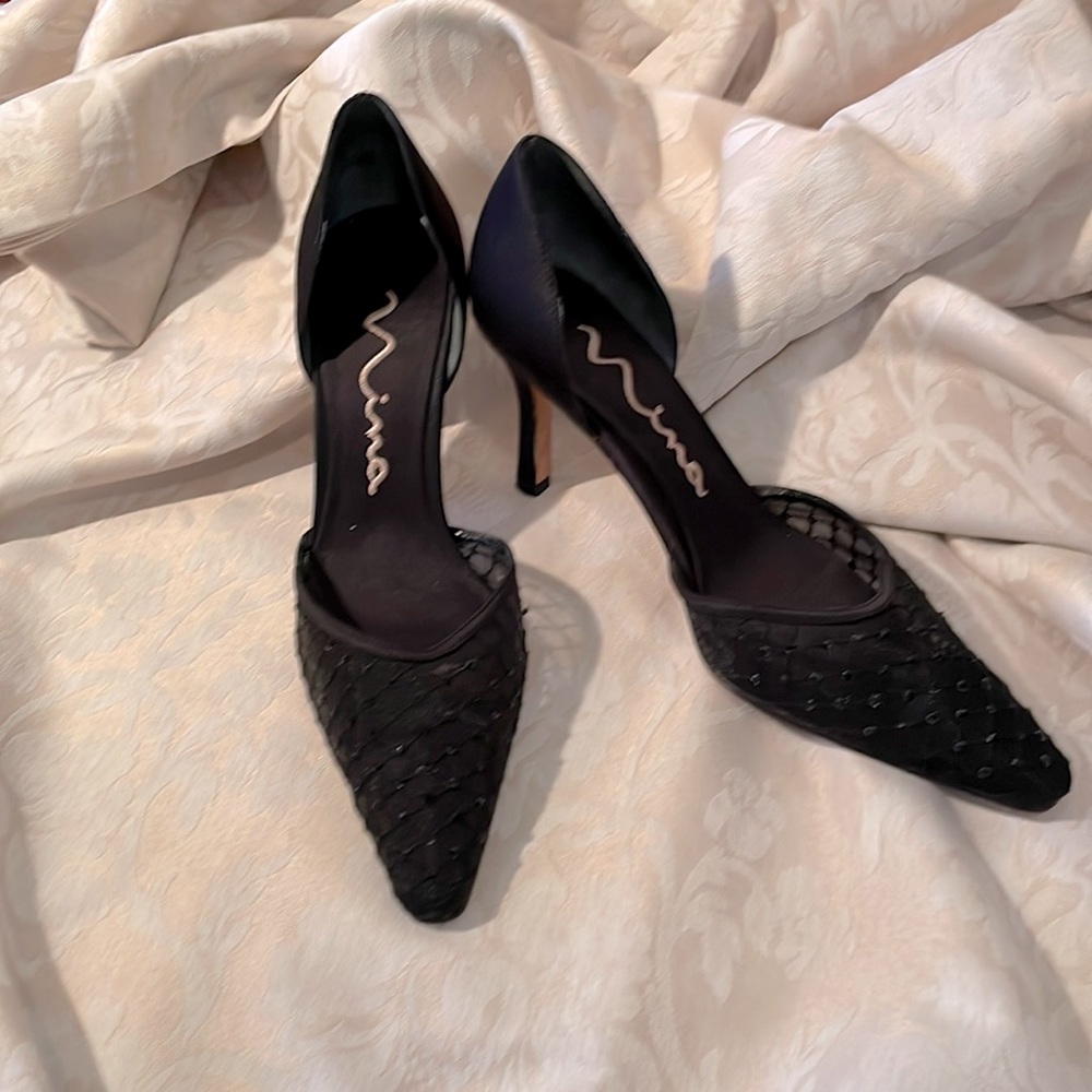 Black beaded and satin evening shoes
